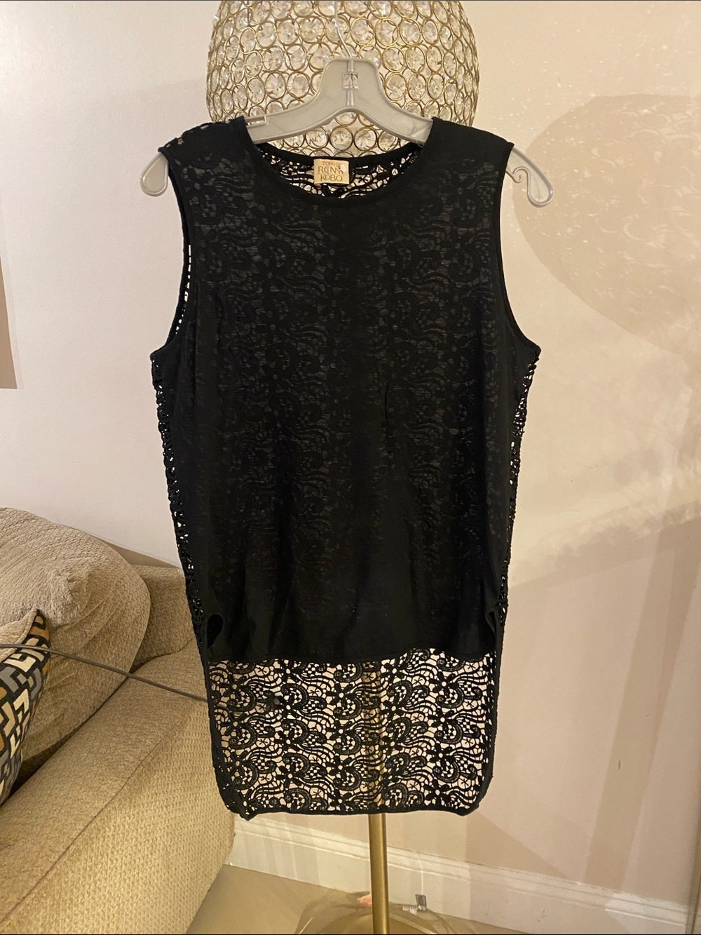 Torn by Ronny Kobo Black Lace-Back Top